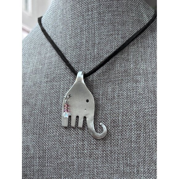 Handmade Elephant Pendant: silverware jewelry upcycled fork necklace - Picture 1 of 6